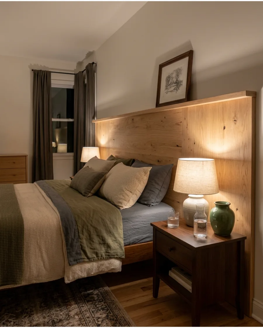 20. Wall-to-Wall Wood Panel Headboard
