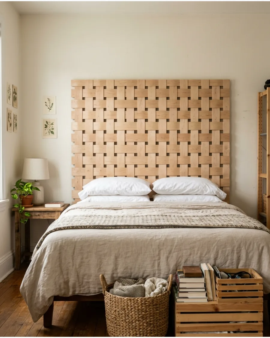 26. Basket-Weave Wood Headboard