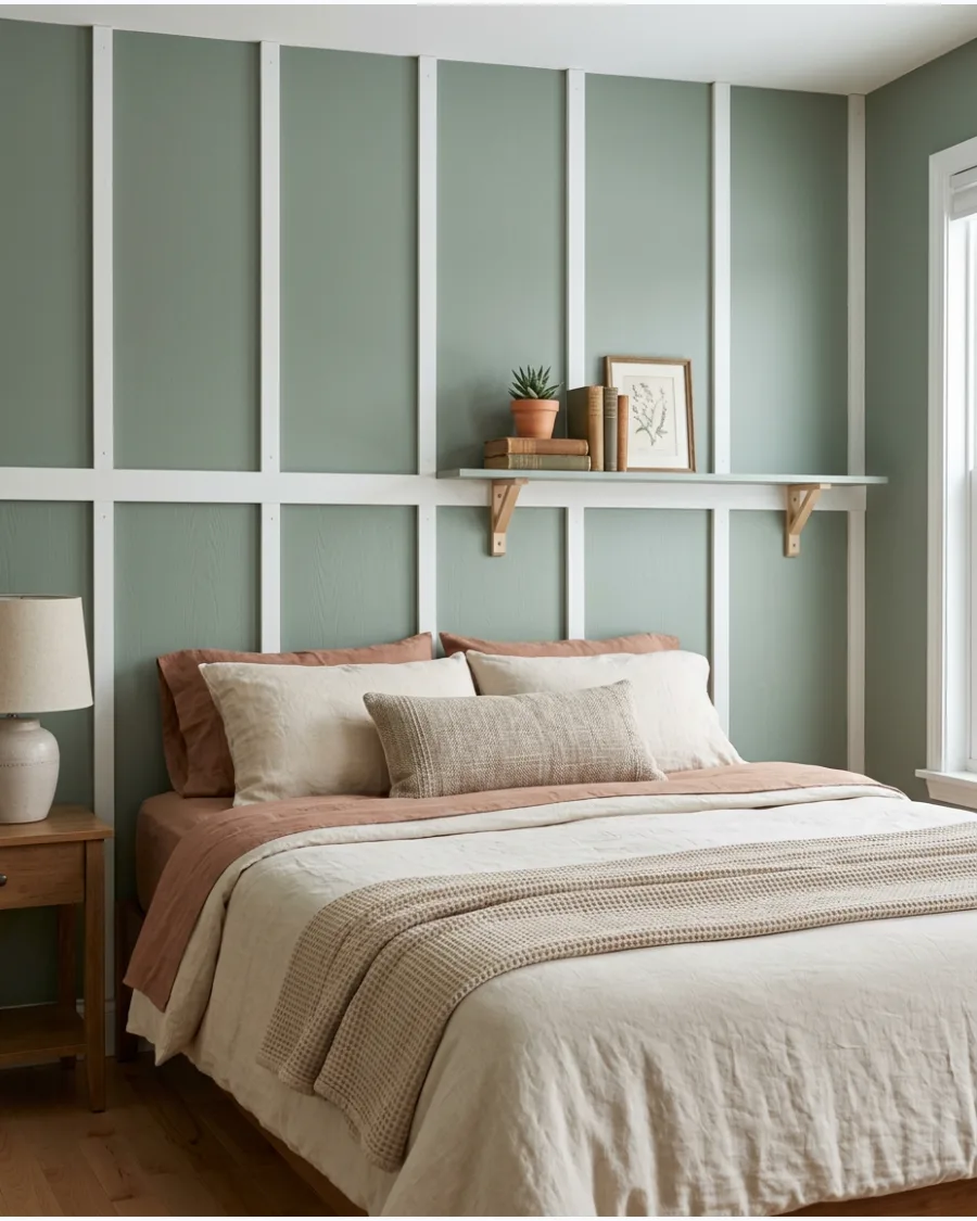 32. Board-and-Batten Headboard Wall