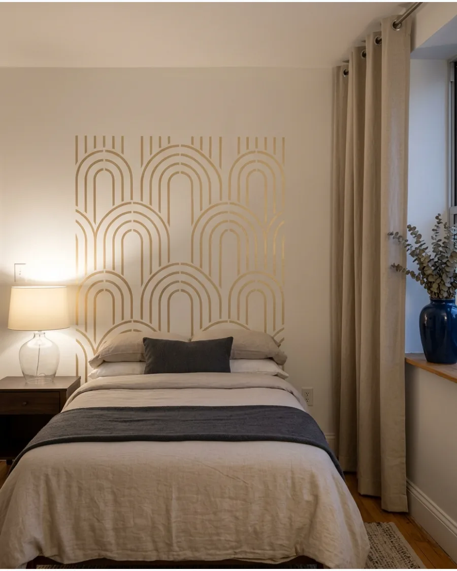 35. Stenciled Headboard Design