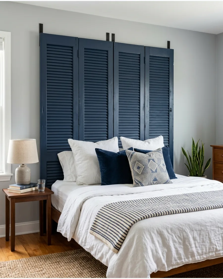 40. Repurposed Shutter Headboard
