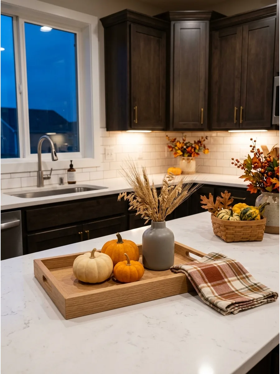1. Mini Pumpkins on Wood Tray
