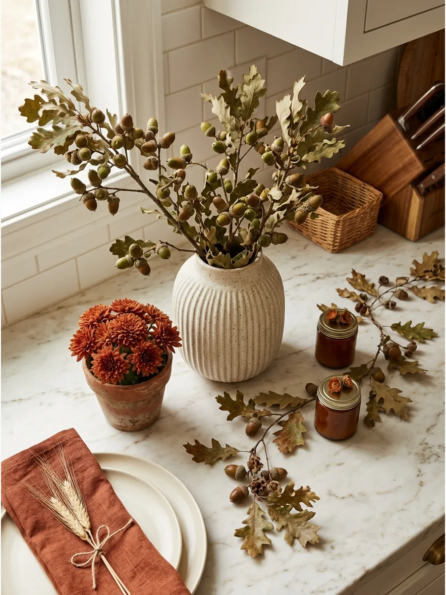 36. Acorn Branches in Textured Vase