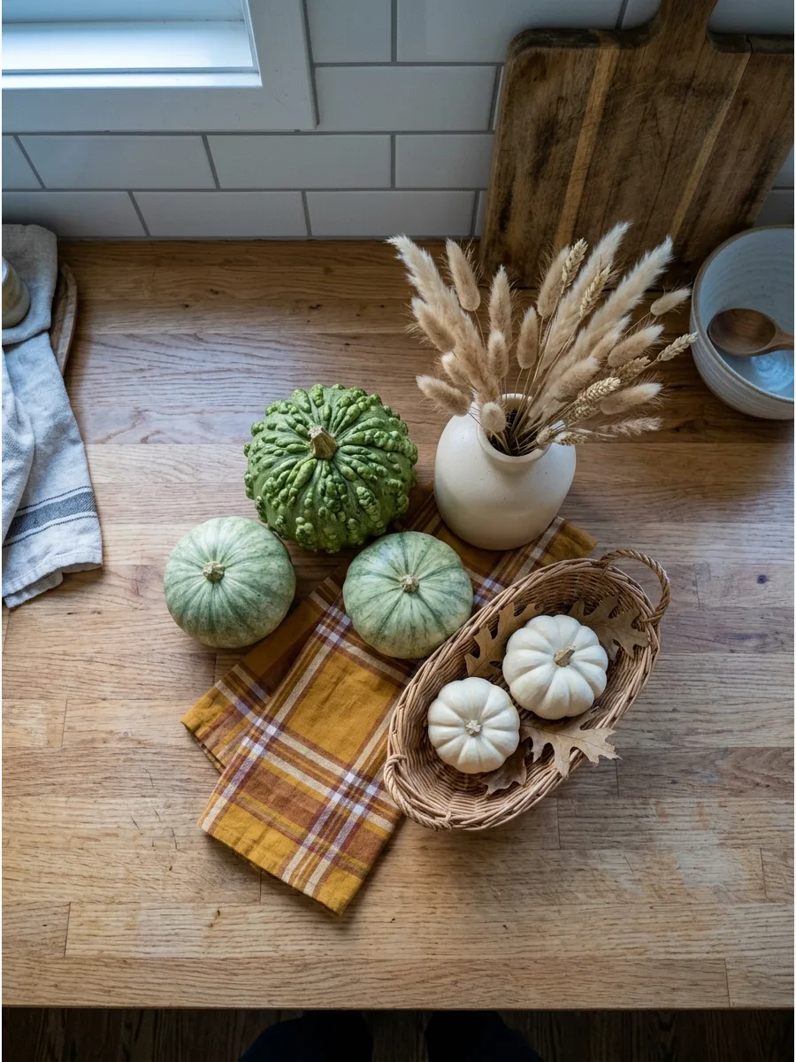 39. Butcher Block Green Gourd Display