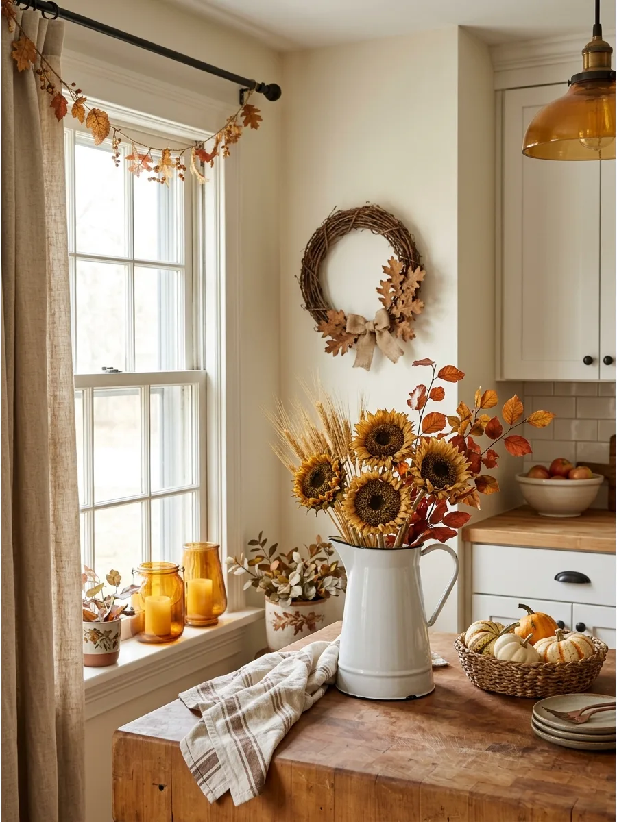 50. Enamelware Pitcher With Sunflowers