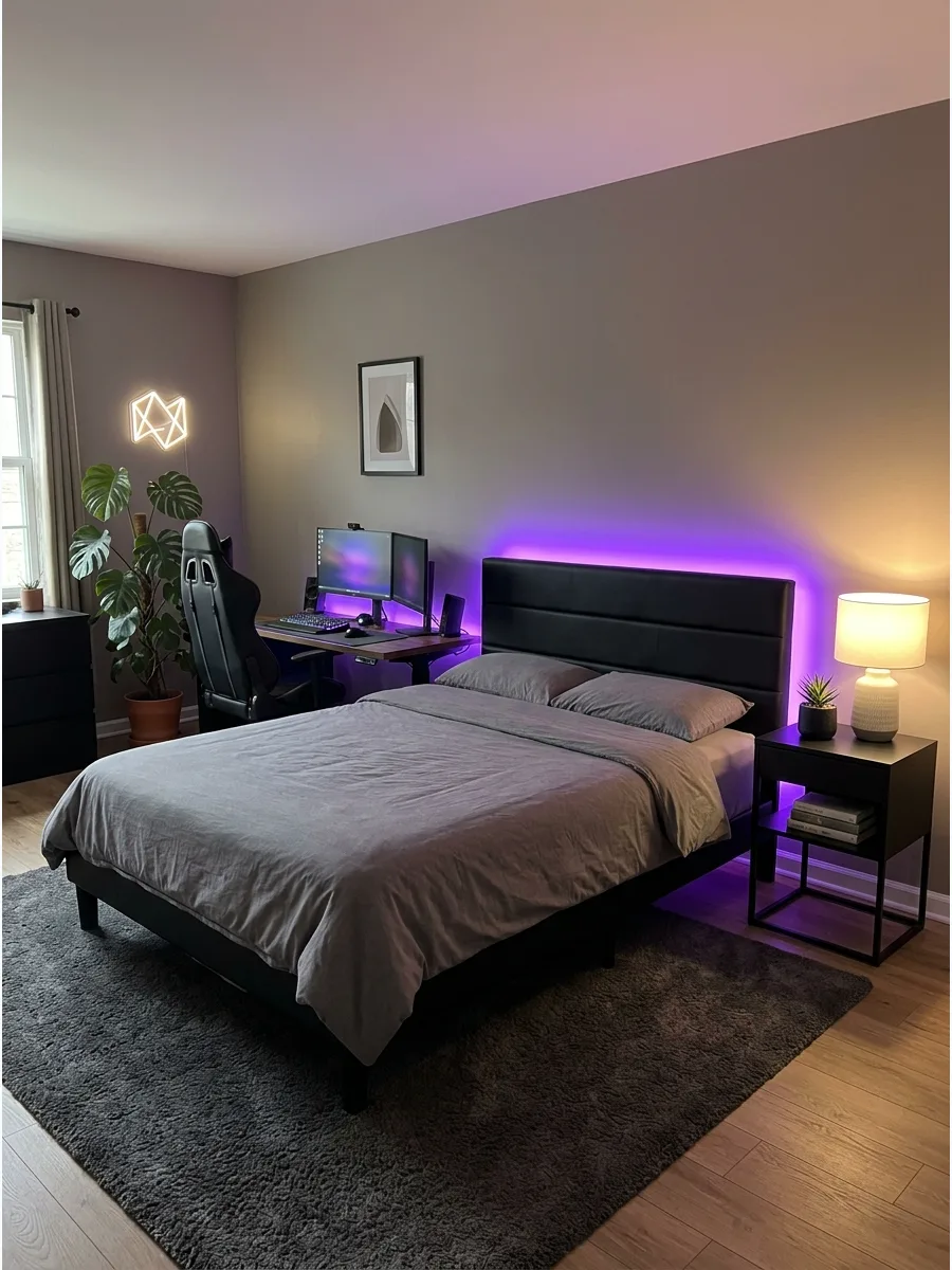 14. Purple Gaming Bedroom Lights