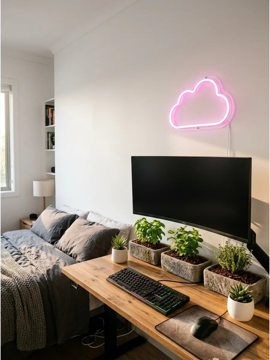 16. Neon Sign Above the Desk