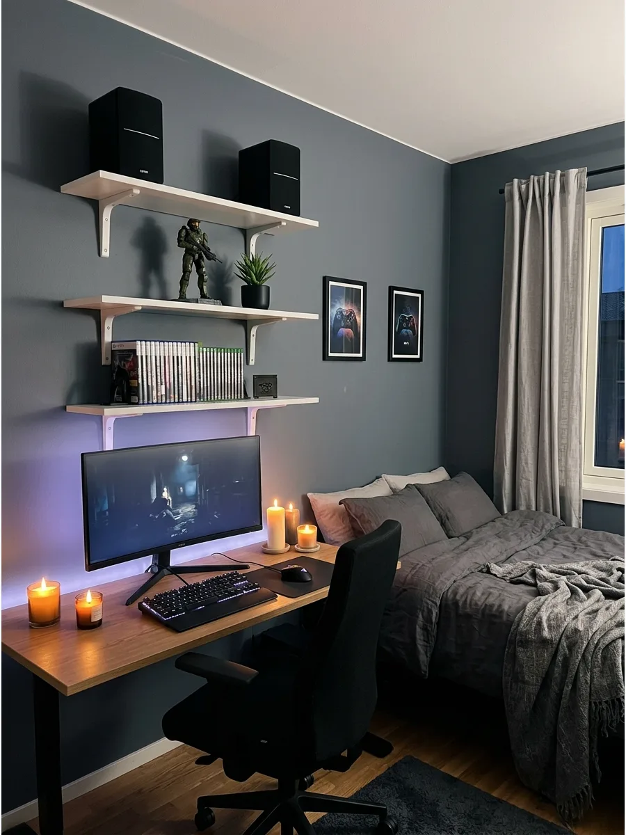 21. Wall Shelves Above Desk