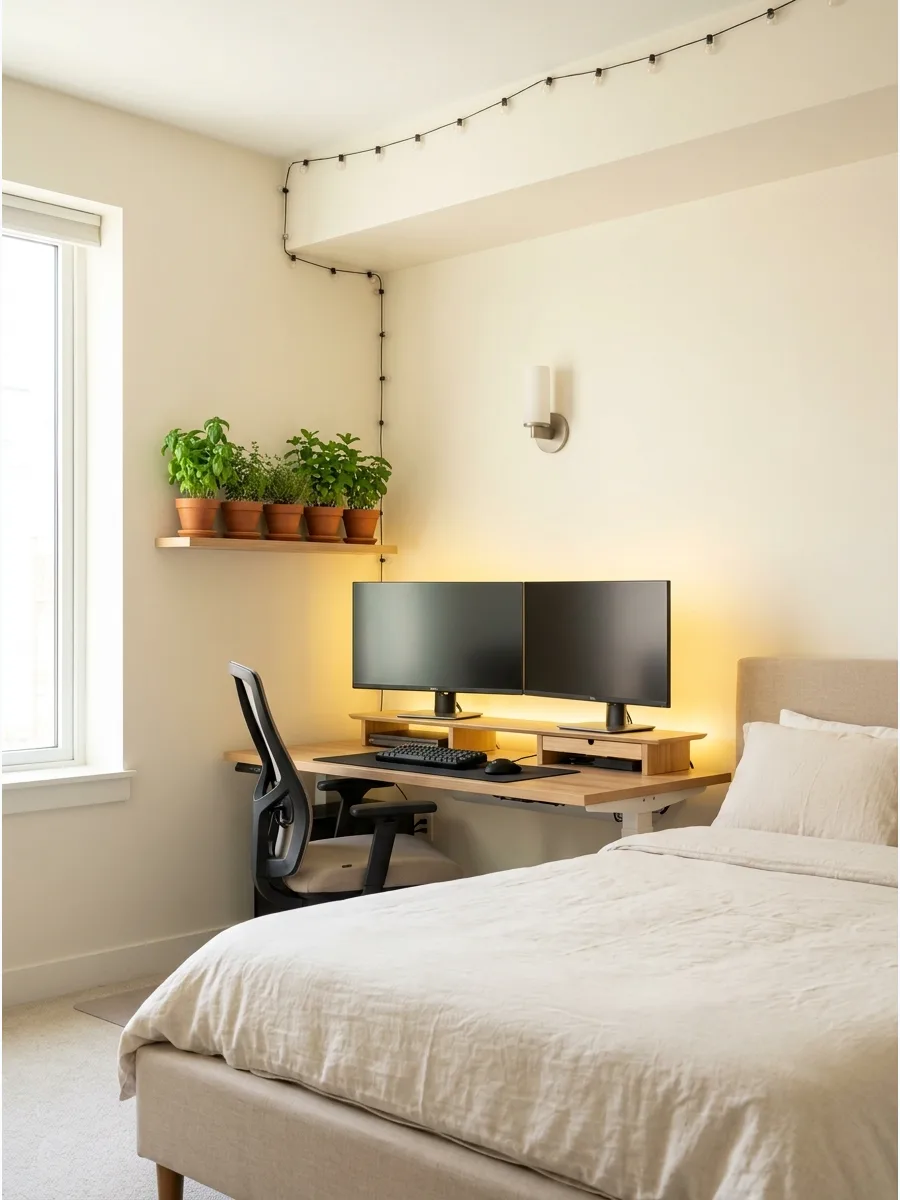 3. Warm Neutral Gaming Bedroom