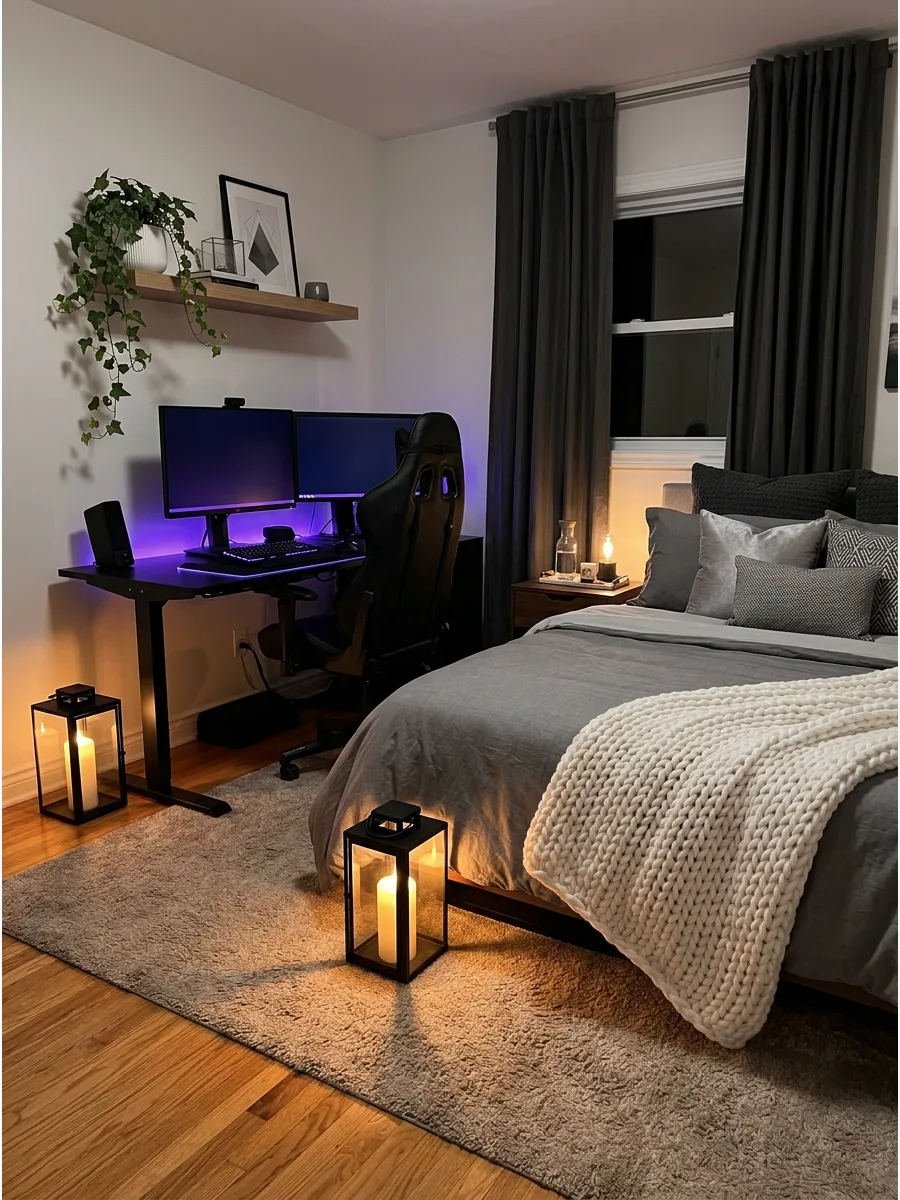 35. Cozy Bed Gaming Setup