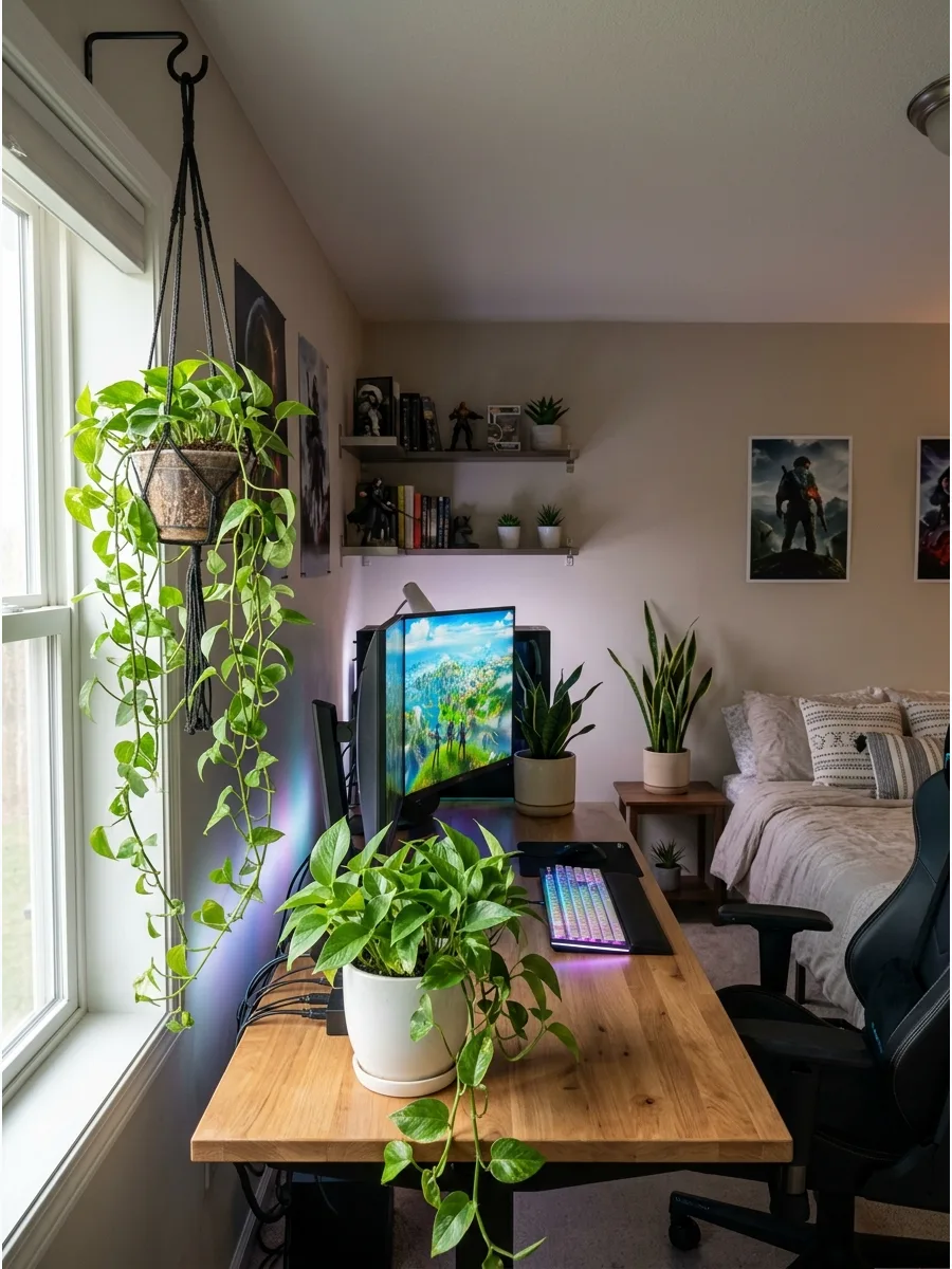 37. Gaming Bedroom With Plants