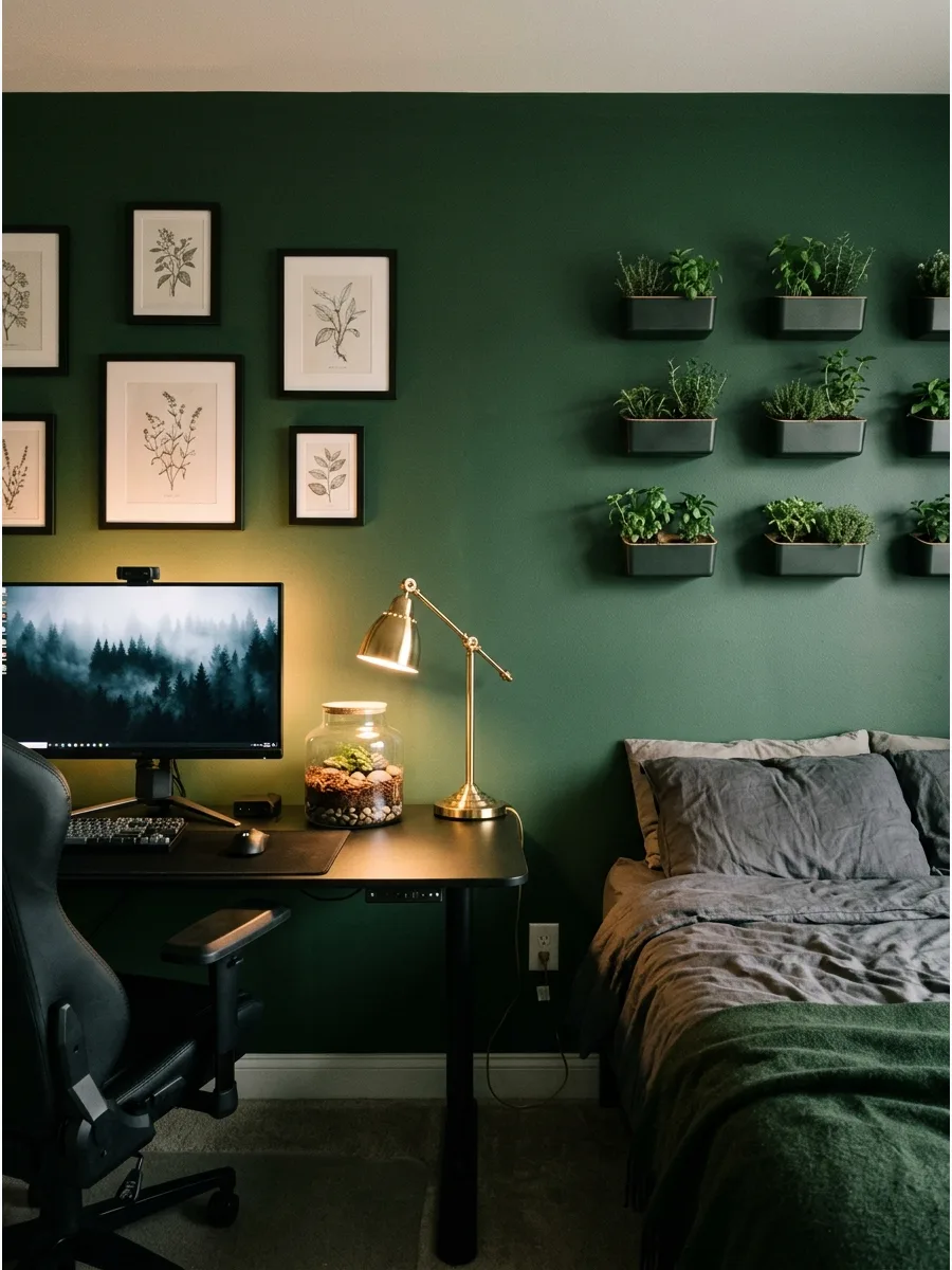 48. Dark Green Gaming Bedroom