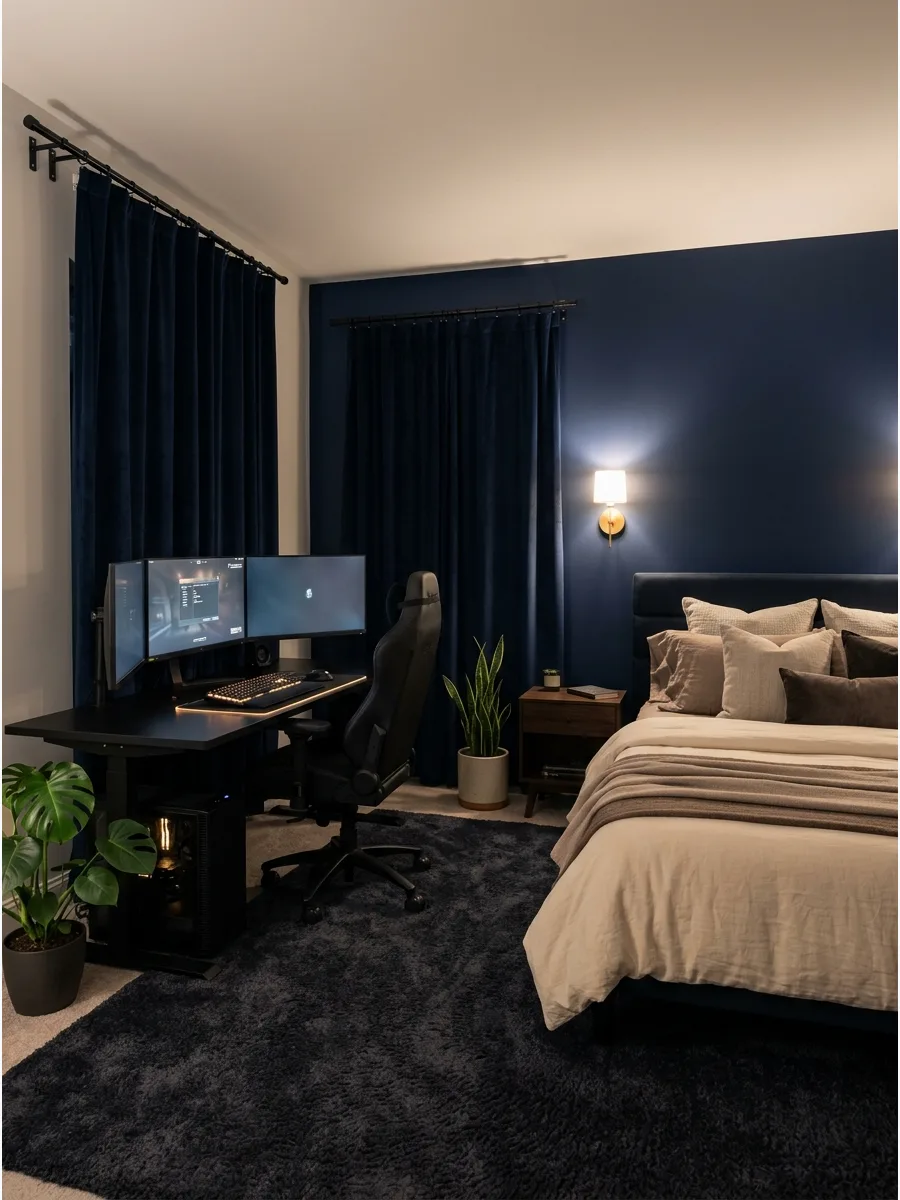 7. Luxury Dark Gaming Bedroom