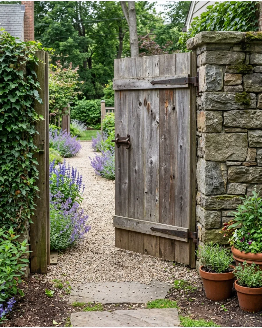 17. Reclaimed-Wood Garden Gate