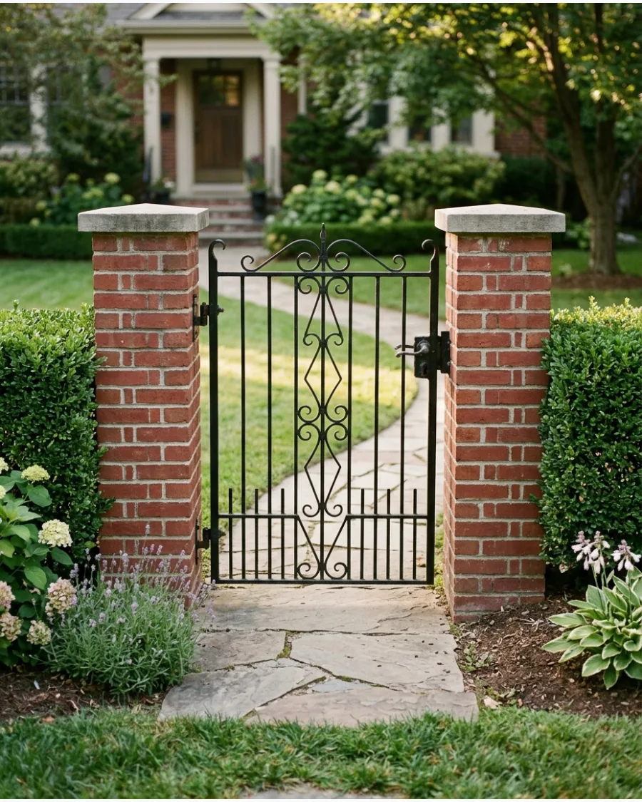 27. Garden Gate Between Brick Pillars