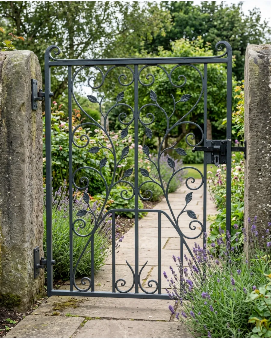 32. Floral Metal Garden Gate
