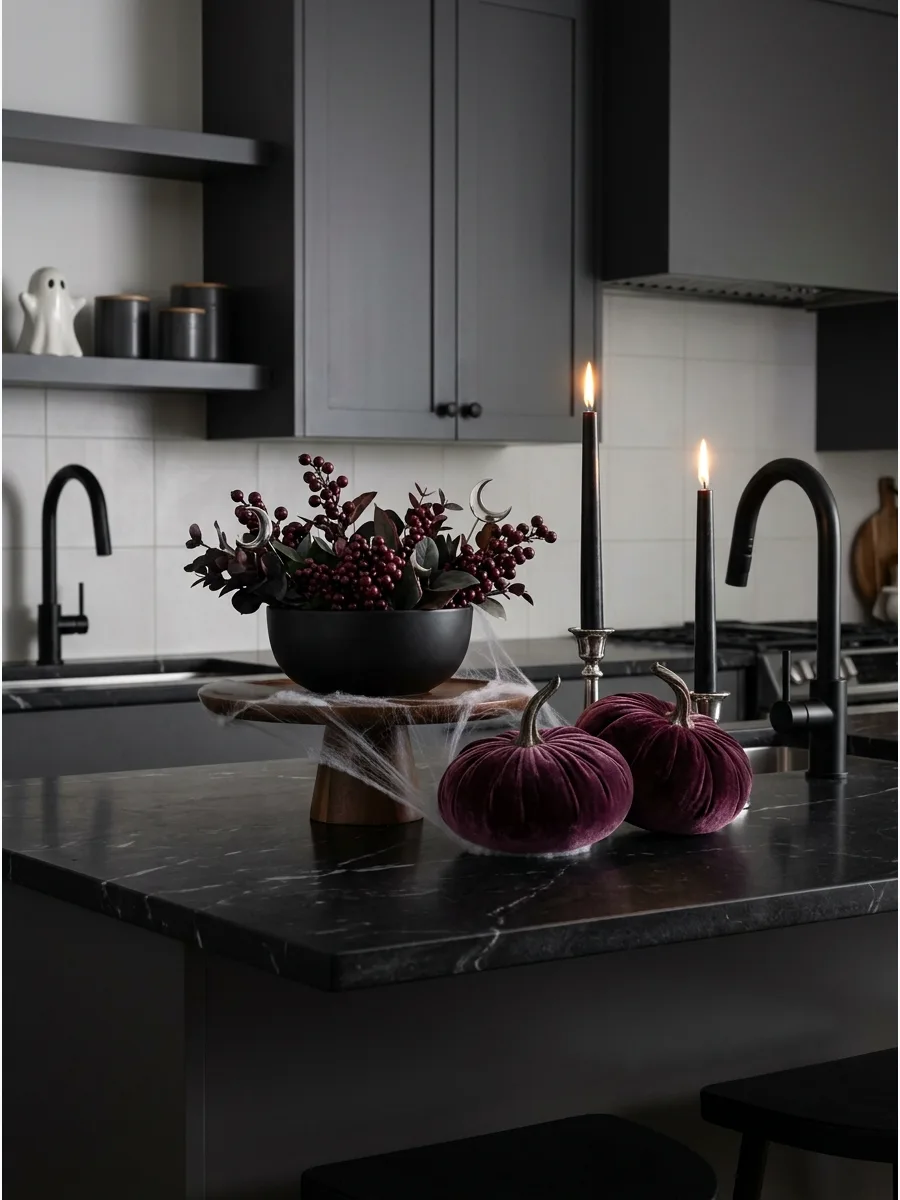 12. Style a Moody Burgundy Kitchen Display