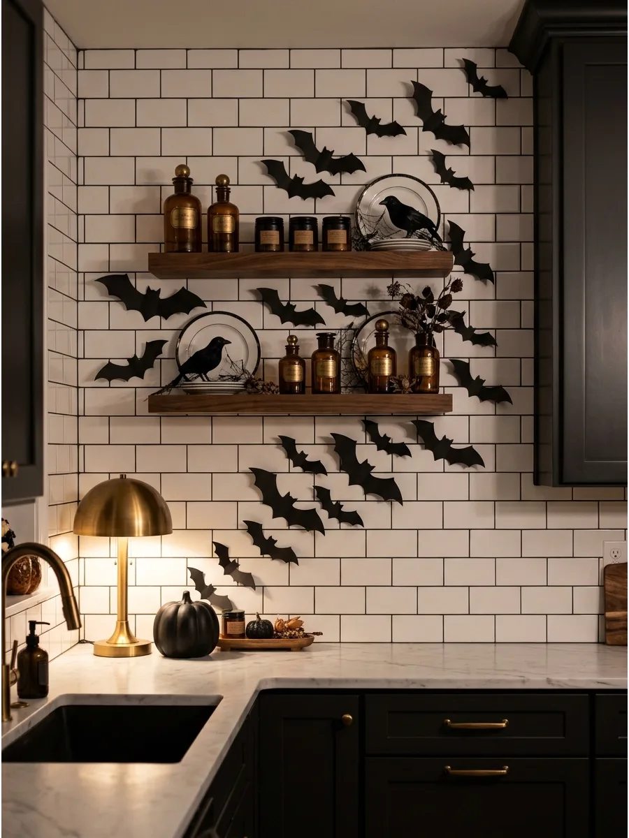 23. Add Black Bats to Open Kitchen Shelves