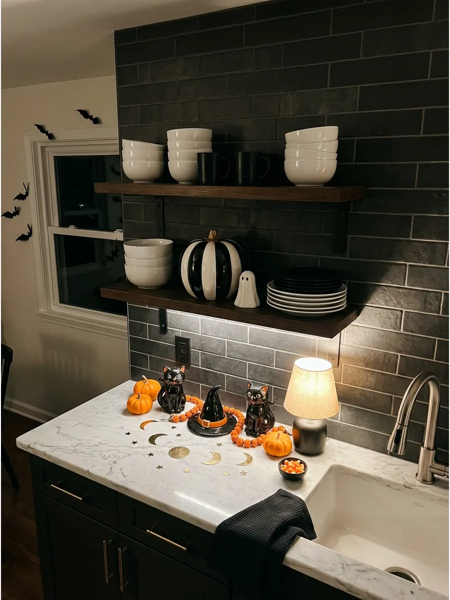 25. Create Black-and-White Halloween Shelves
