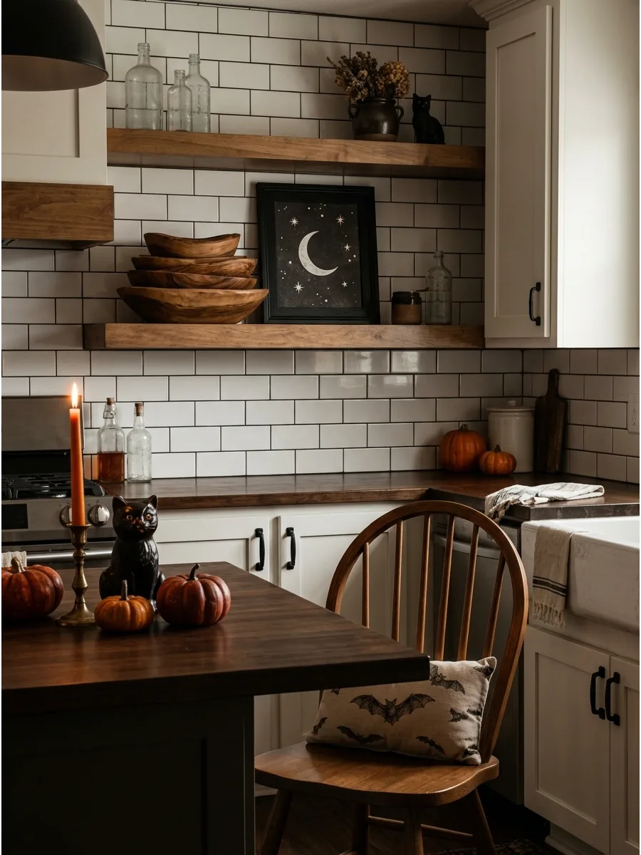 30. Add Halloween Art to Floating Shelves