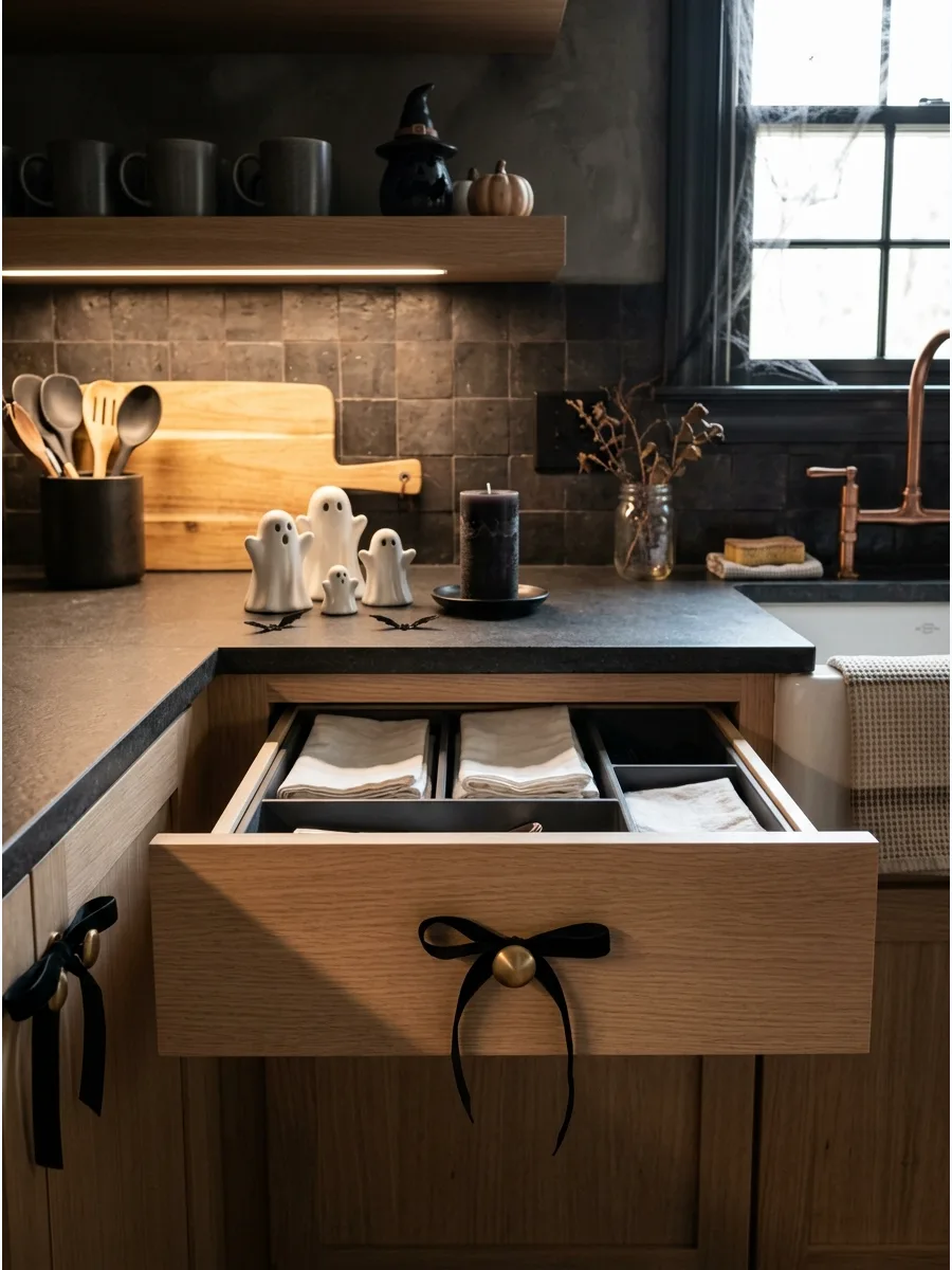 34. Tie Halloween Ribbon Around Cabinet Handles
