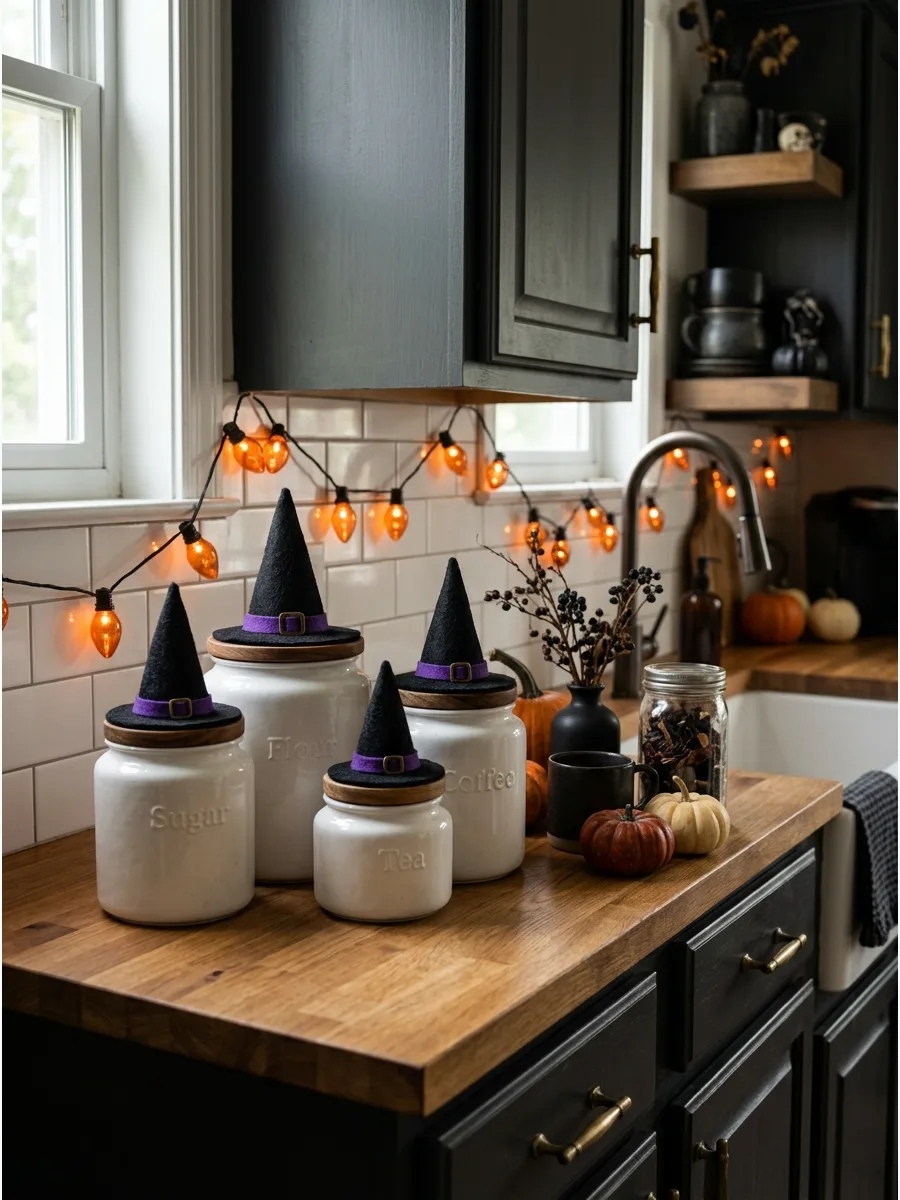 35. Add Mini Witch Hats to Kitchen Canisters