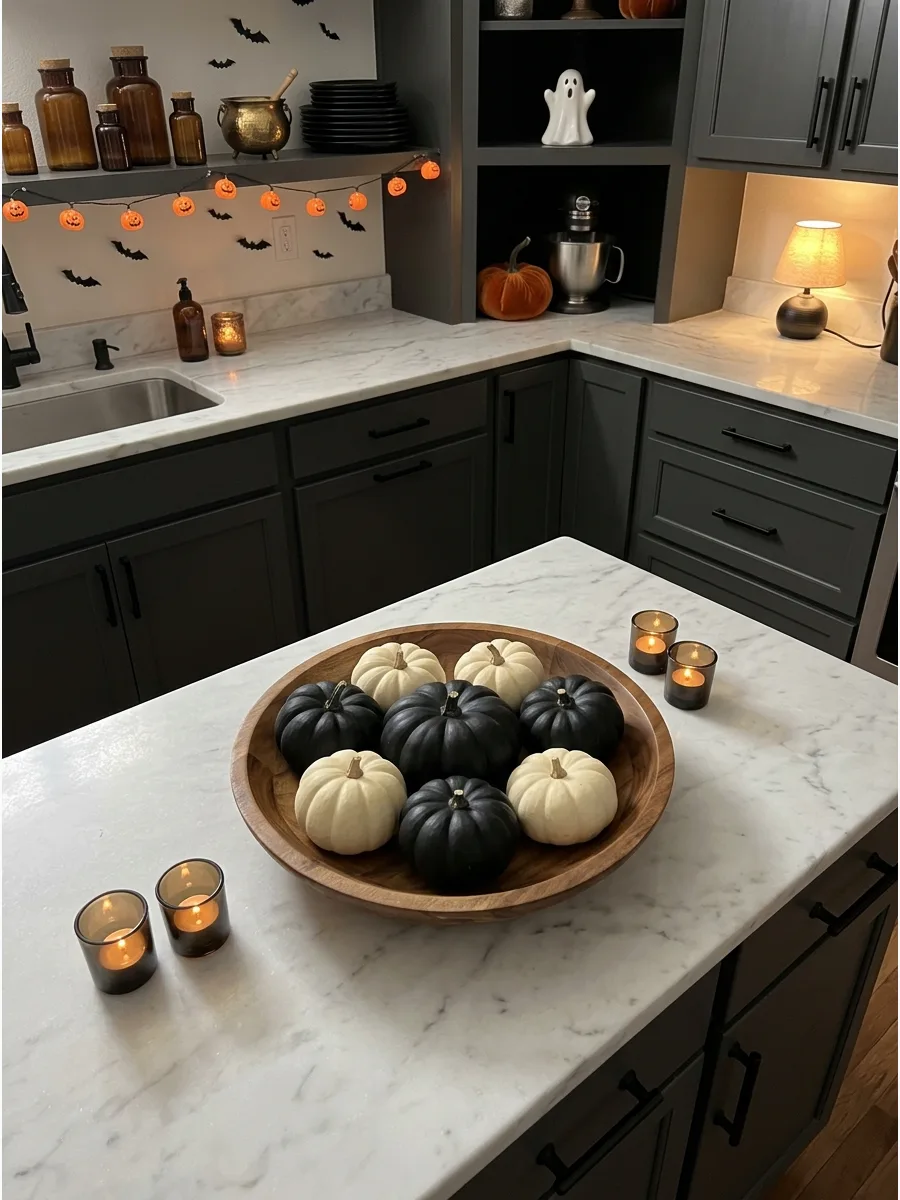 37. Decorate the Kitchen Island With a Pumpkin Bowl
