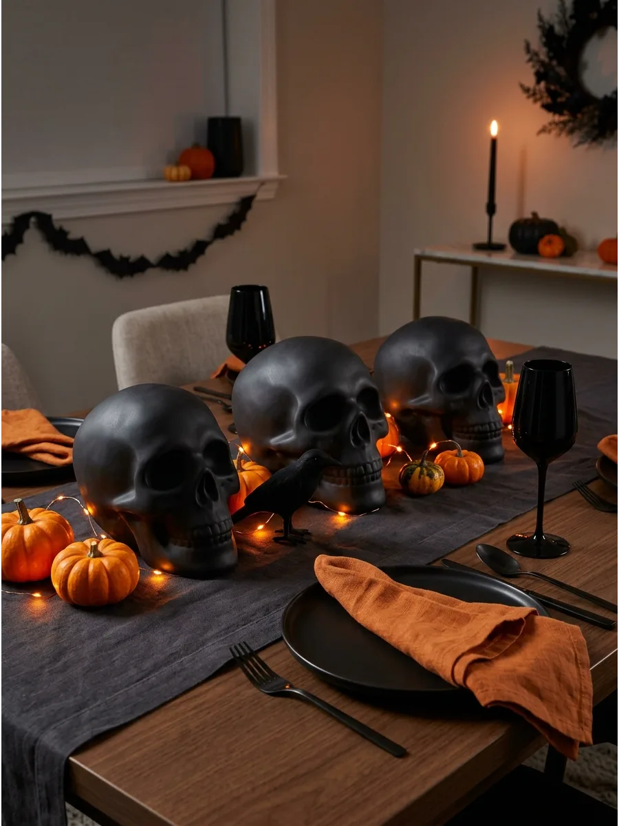 1. Matte Black Ceramic Skulls