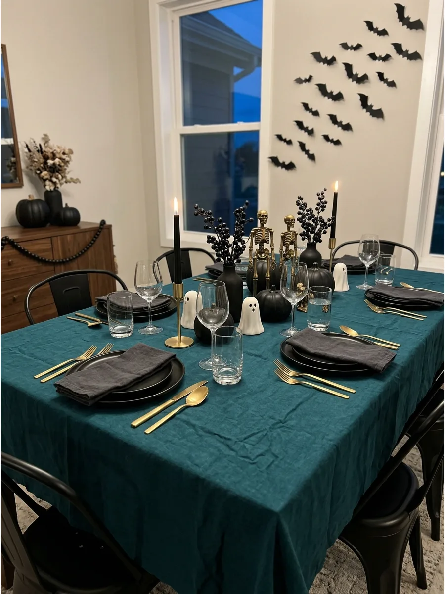 23. Dark Teal Linen Tablecloth