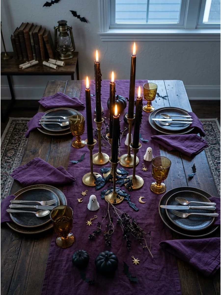 3. Dripping Black Taper Candles