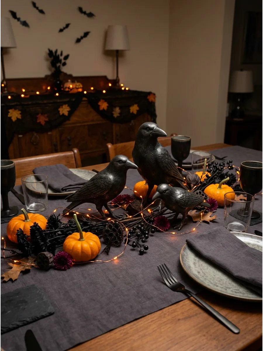 38. Pewter Crow Figurine Grouping