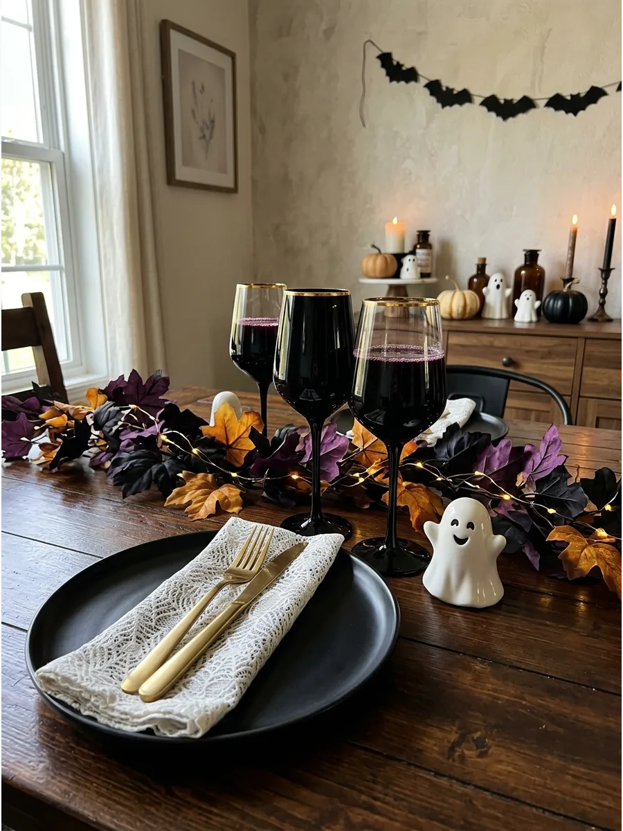 7. Gold Rimmed Black Glassware