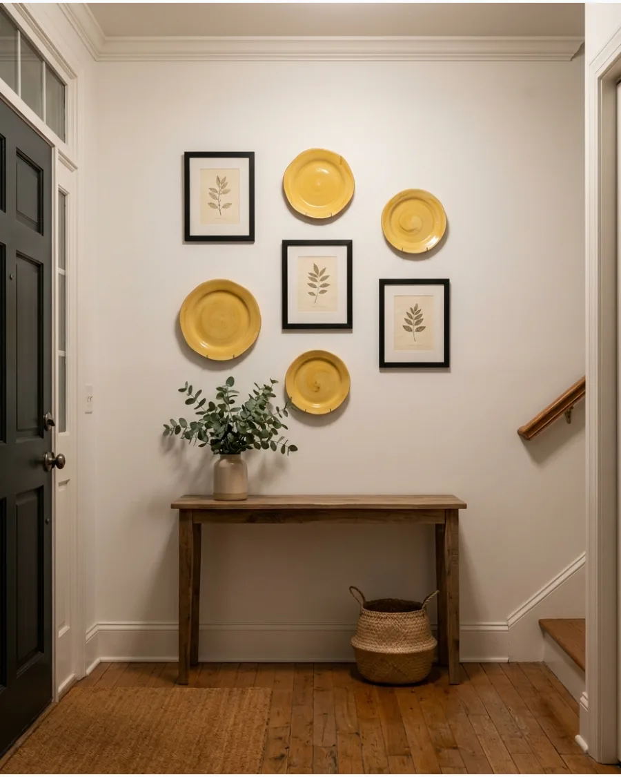 14. Plates Mixed With Framed Art