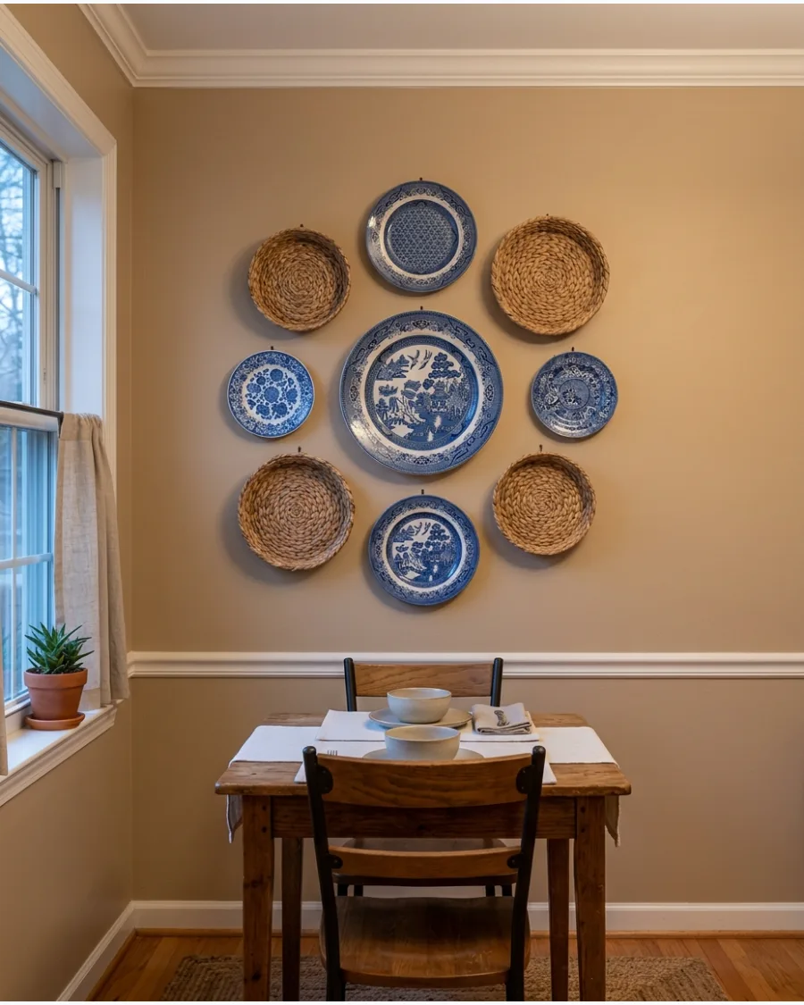 15. Plates Mixed With Woven Baskets