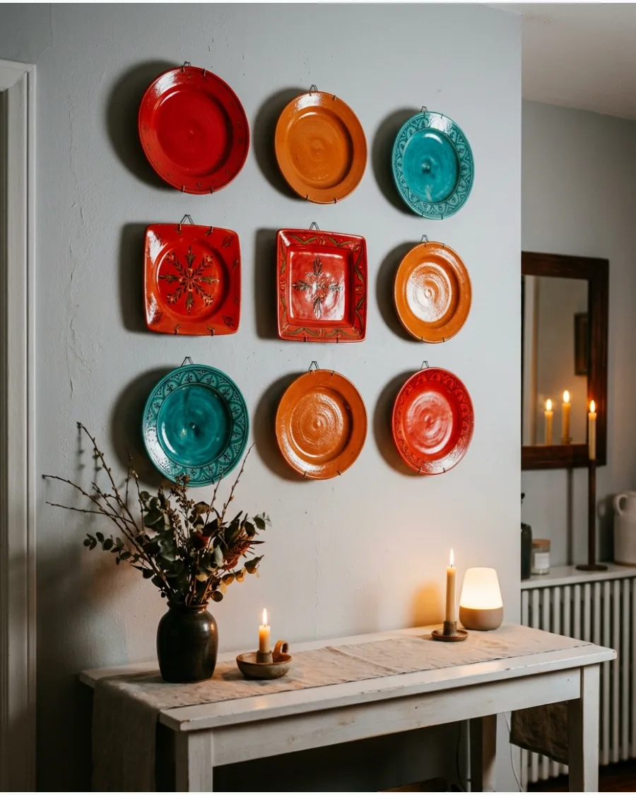 23. Multicolored Maximalist Plate Wall