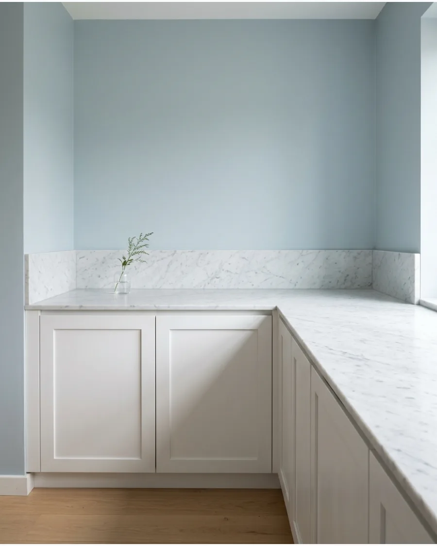 28. Soft Misty Blue Kitchen Walls