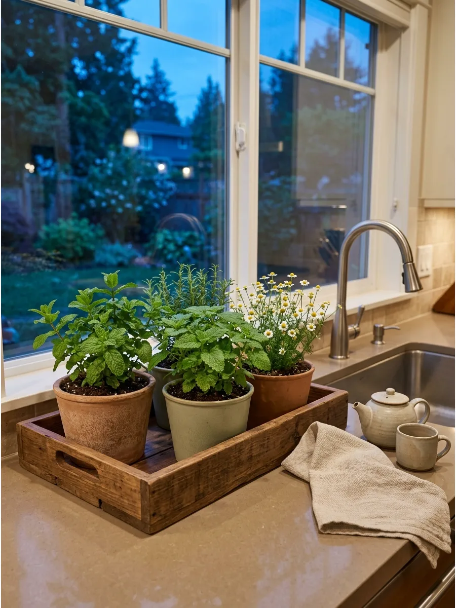 12. Build a Kitchen Window Tea-Herb Garden