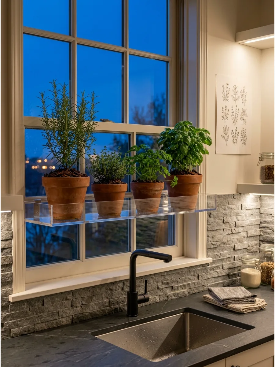 14. Install a Kitchen Window Herb Shelf