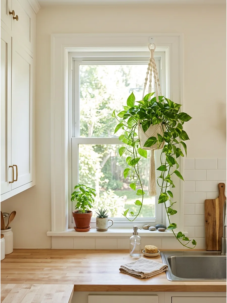 15. Hang Golden Pothos Beside the Kitchen Window