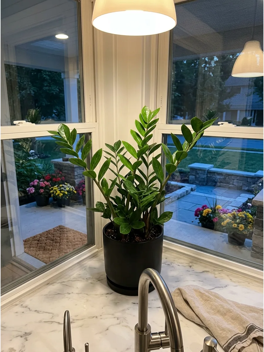 18. Add a Small ZZ Plant to a Shaded Kitchen Window