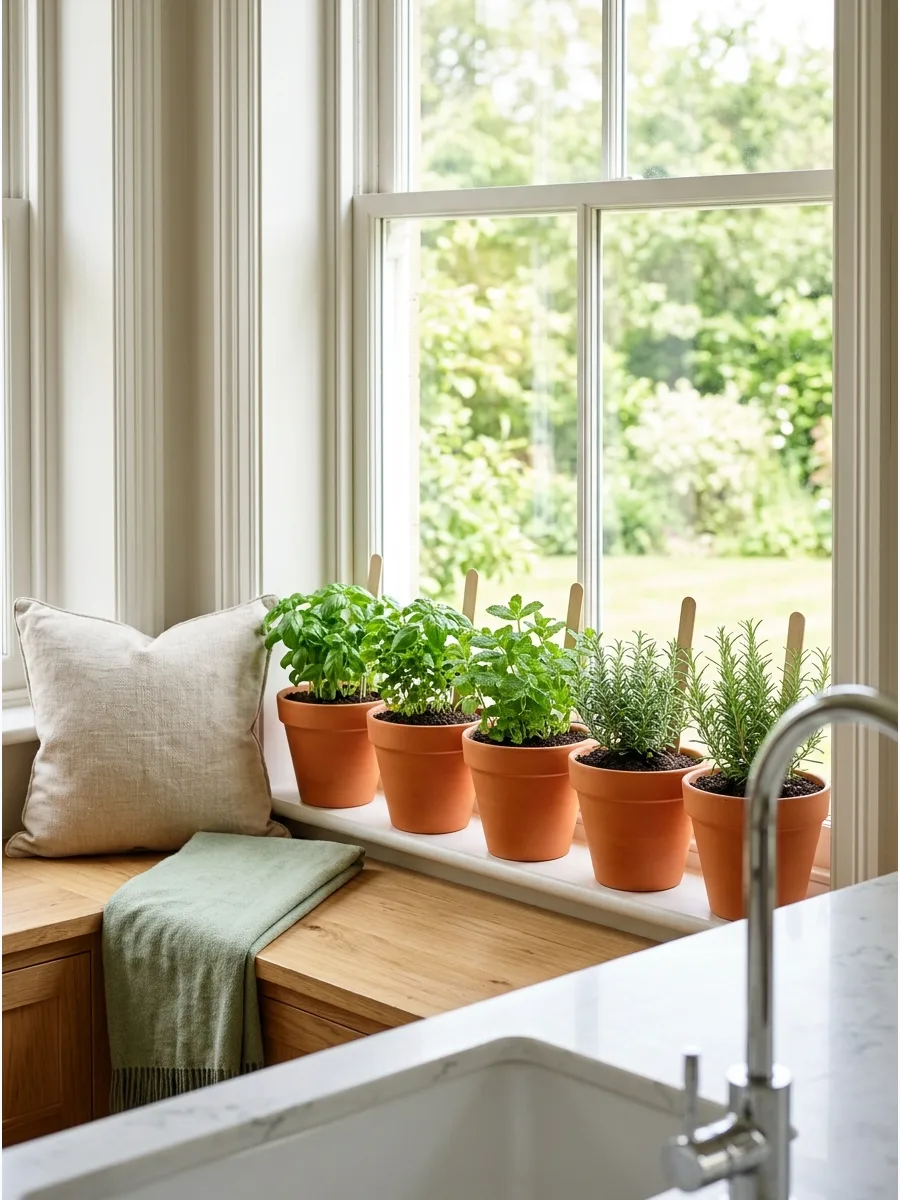 30. Line the Window With Matching Terracotta Herb Pots