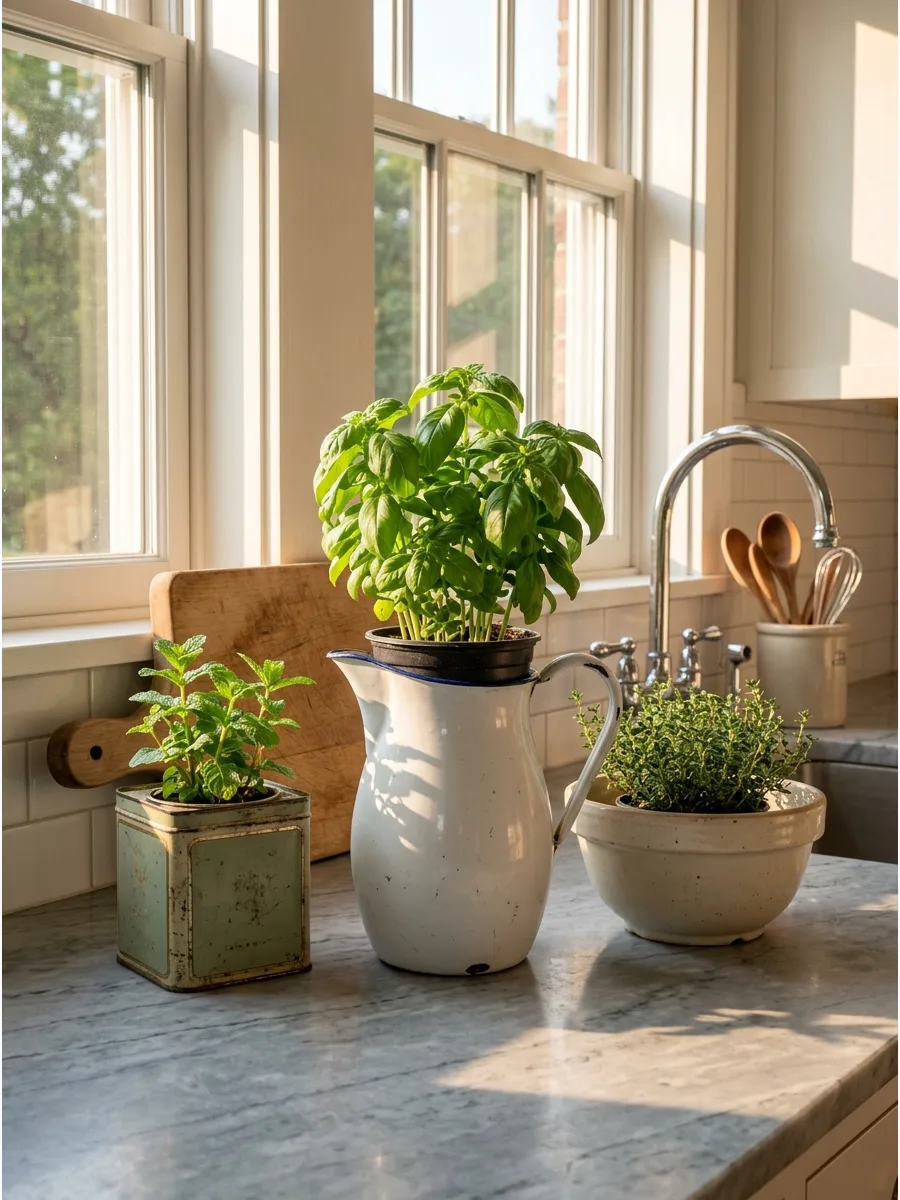 31. Use Vintage Containers as Decorative Plant Covers