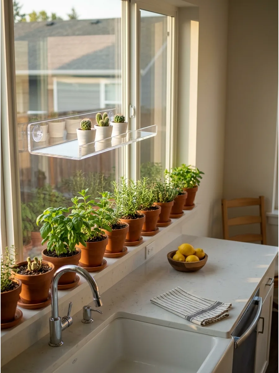 33. Add a Slim Floating Shelf Across the Window