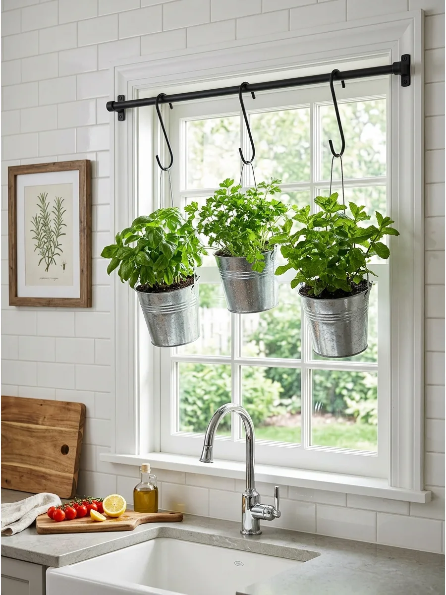 34. Hang Herb Pots From a Window Rail