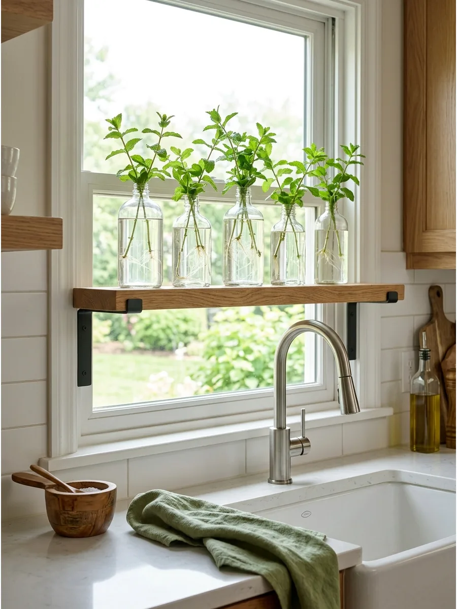 35. Create a Glass Bottle Propagation Shelf