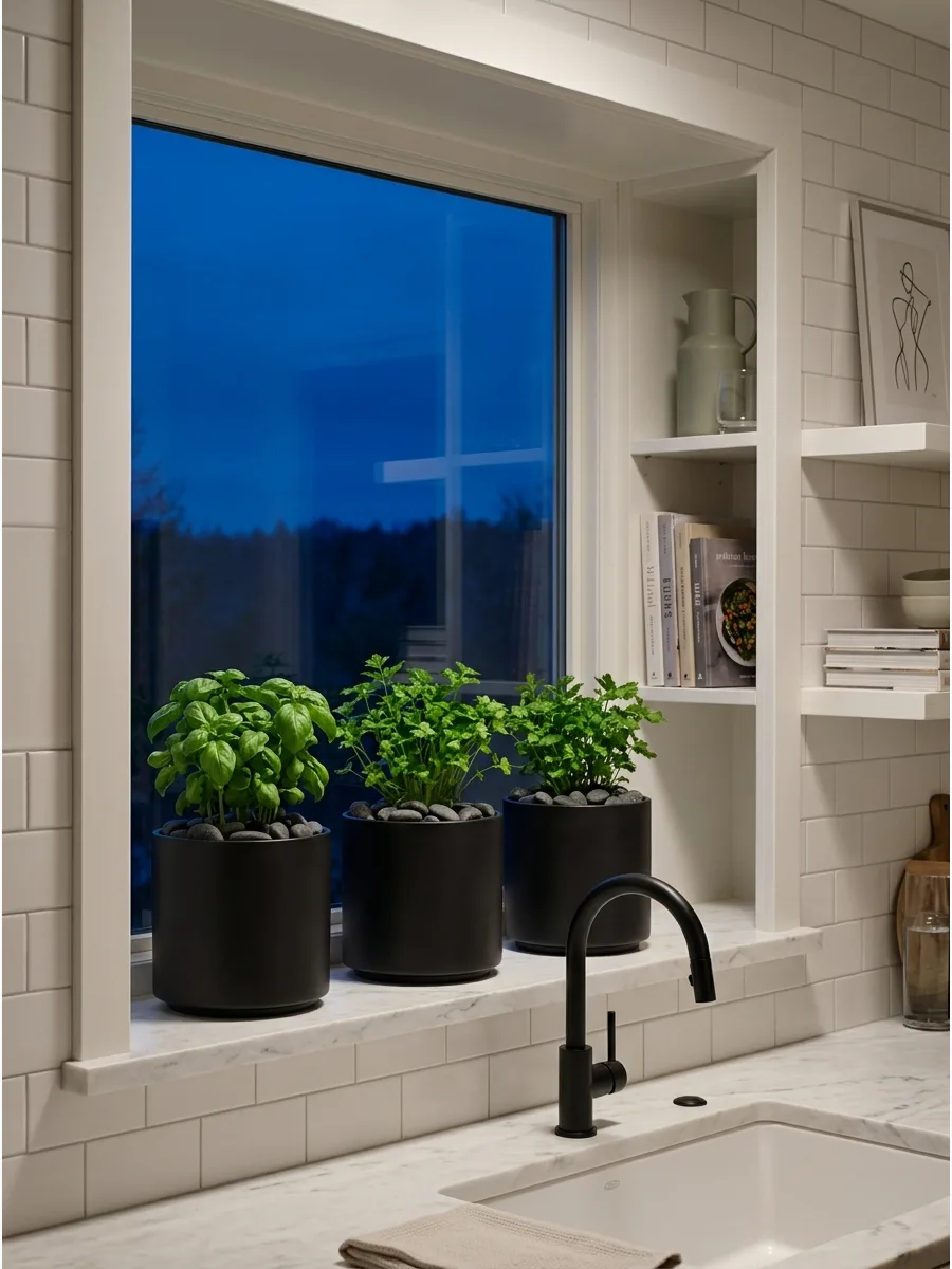 42. Create Contrast With Matte-Black Planters
