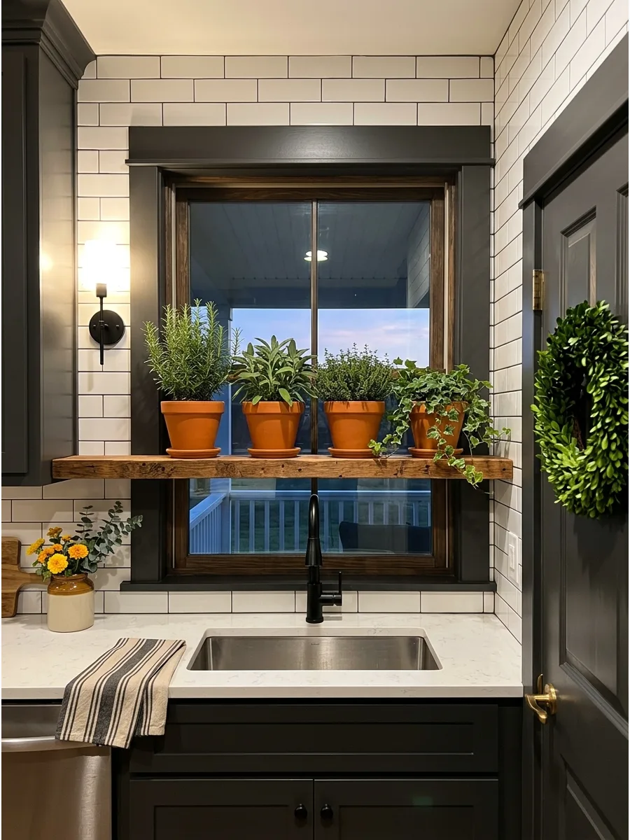 44. Combine Wood Shelves With Terracotta Pots