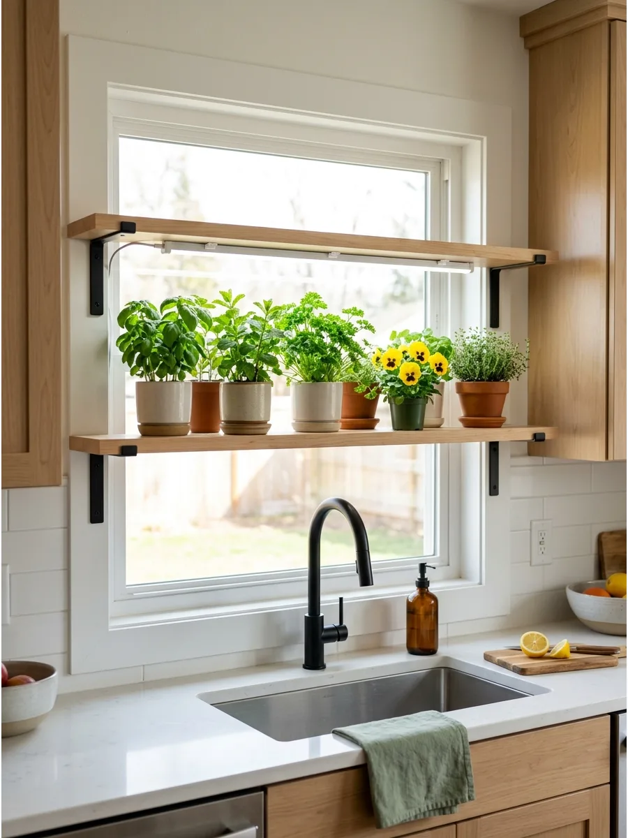 50. Add a Grow Light to a Kitchen Window Shelf