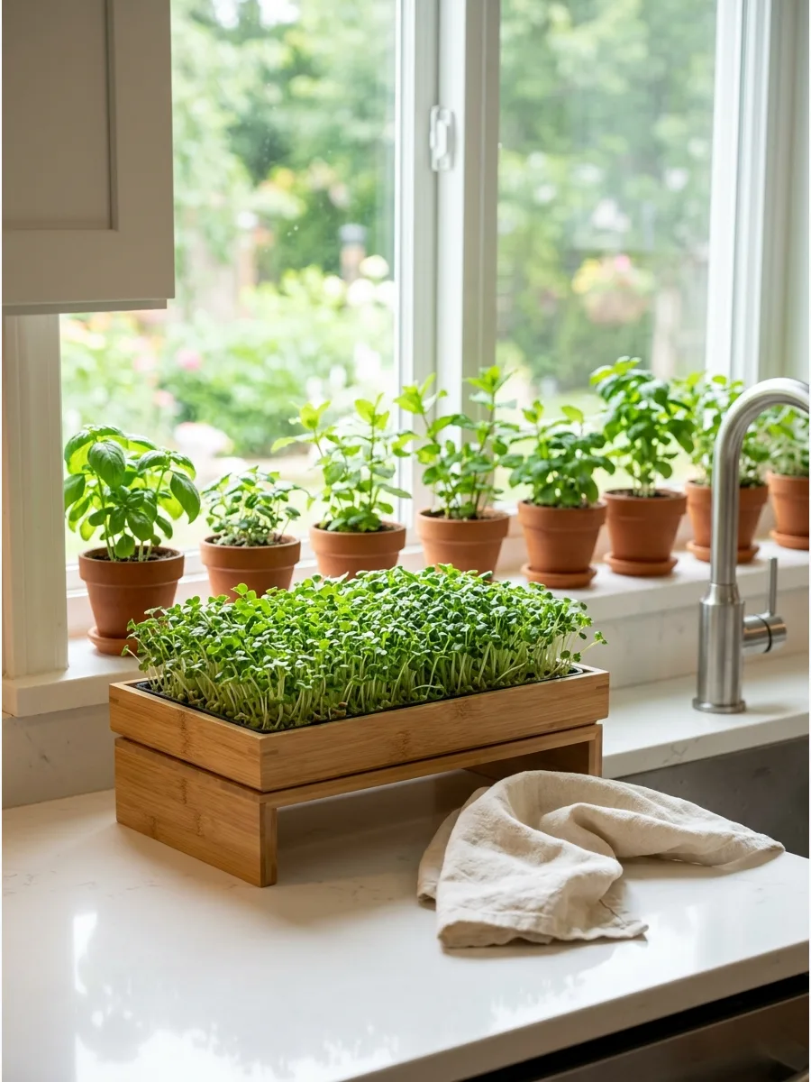 9. Add a Microgreens Tray to the Kitchen Window