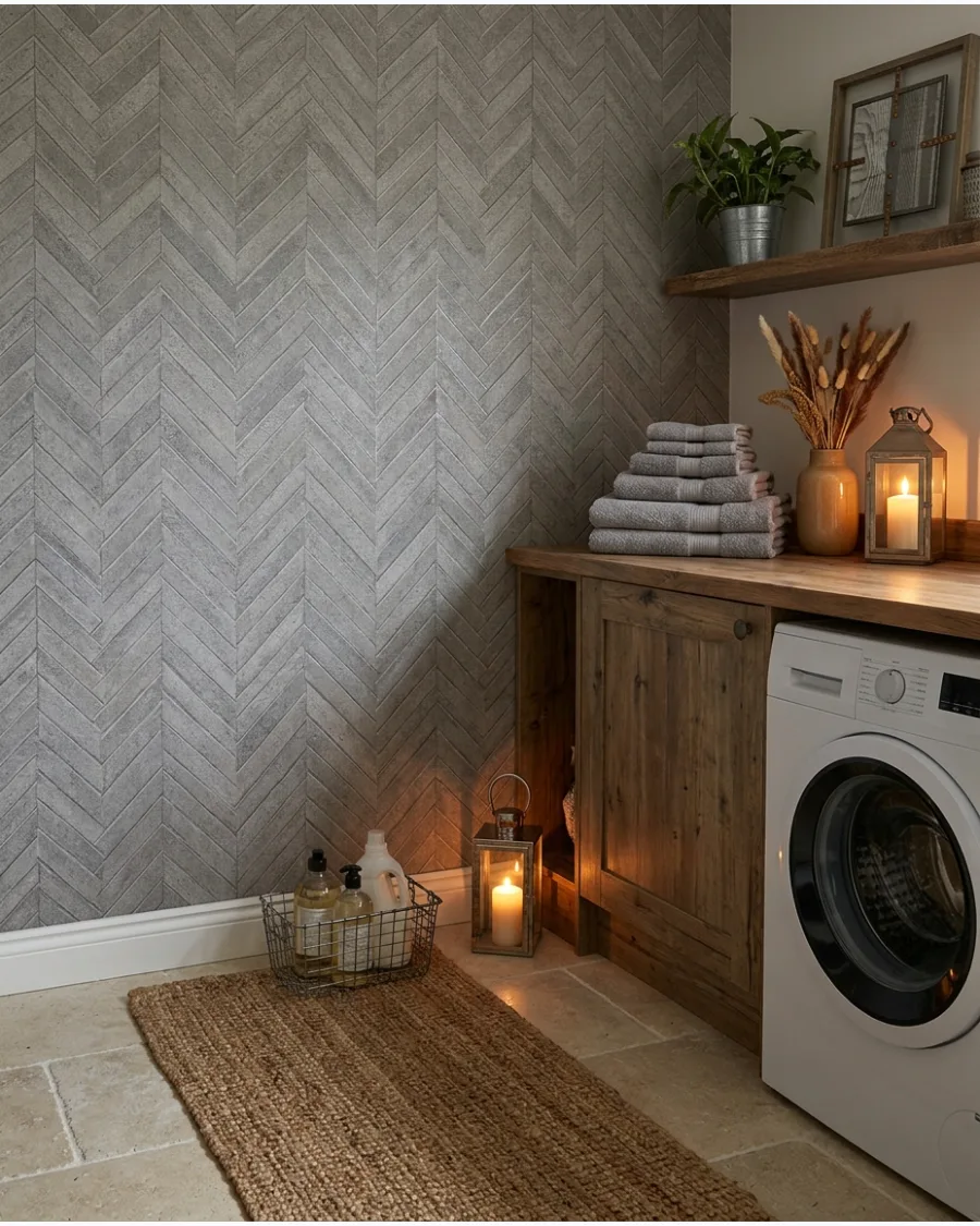 28. Herringbone-Effect Wallpaper